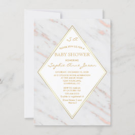 Invitación Elegante Rosa de diamantes Gold Marble Baby Shower