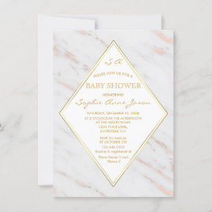 Invitación Elegante Rosa de diamantes Gold Marble Baby Shower