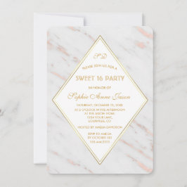 Invitación Elegante Rosa de Diamantes Oro Marble SWEET 16 Fie