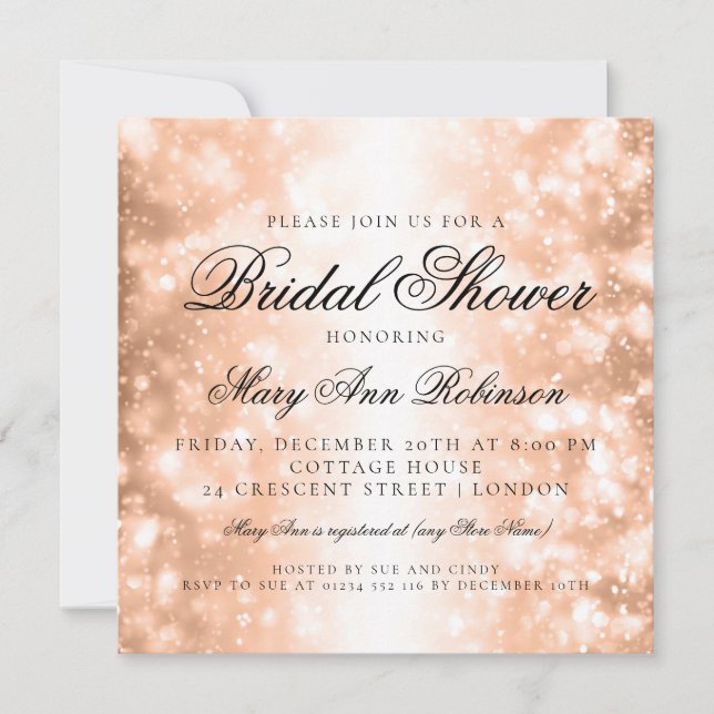Invitación Elegante Rosa de ducha de novia Luces de verano de (Anverso)