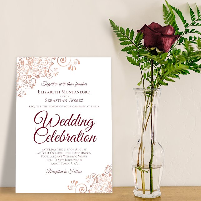 Invitación Elegante Rosa de encaje dorado con Boda de texto d (Subido por el creador)