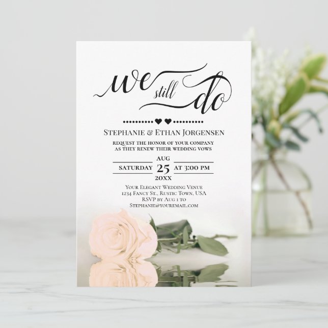 Invitación Elegante Rosa De Engranaje Que Aún Hacemos Boda De (Anverso de pie)