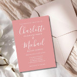 Invitación Elegante Rosa  de escritura Minimalista Boda<br><div class="desc">Con nombres de estilo característico, esta elegante invitación a la boda puede ser personalizada con su información en letras blancas de moda sobre un polvoriento fondo rosa con la foto que ha elegido al revés. Puede personalizar del color de fondo para que coincida con el tema boda. Diseñado por Thisisnotme©...</div>