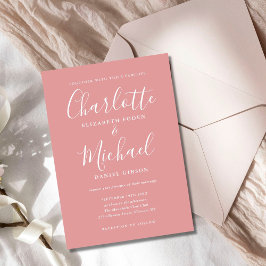 Invitación Elegante Rosa  de escritura Minimalista Boda
