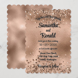 Invitación Elegante Rosa de Faux Purpurina de Oro y Boda de R