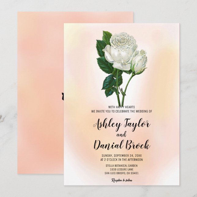 Invitación Elegante rosa de flor blanca Boda floral Inv (Anverso / Reverso)