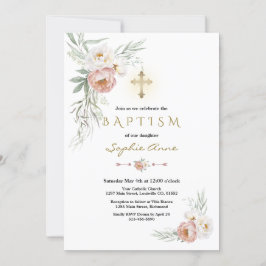 Invitación Elegante Rosa de flores color blanco y turbio cruz