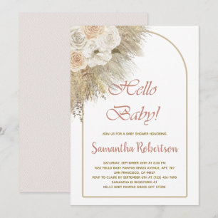 Invitación Elegante Rosa de flores de pampas Grass Boho Baby