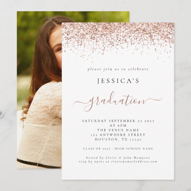 Invitación Elegante Rosa de fotografía de graduación 2024 Pur (Anverso / Reverso)