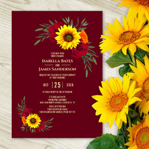 Invitación Elegante Rosa de girasol Boda de Borgoña