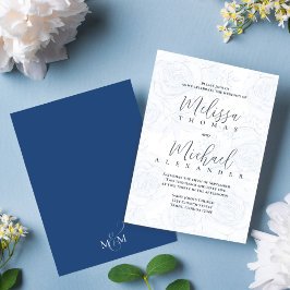 Invitación Elegante Rosa de guiones de caligrafía azul floral