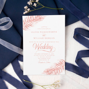 Invitación Elegante Rosa de hoja de palma Boda tropical blanc