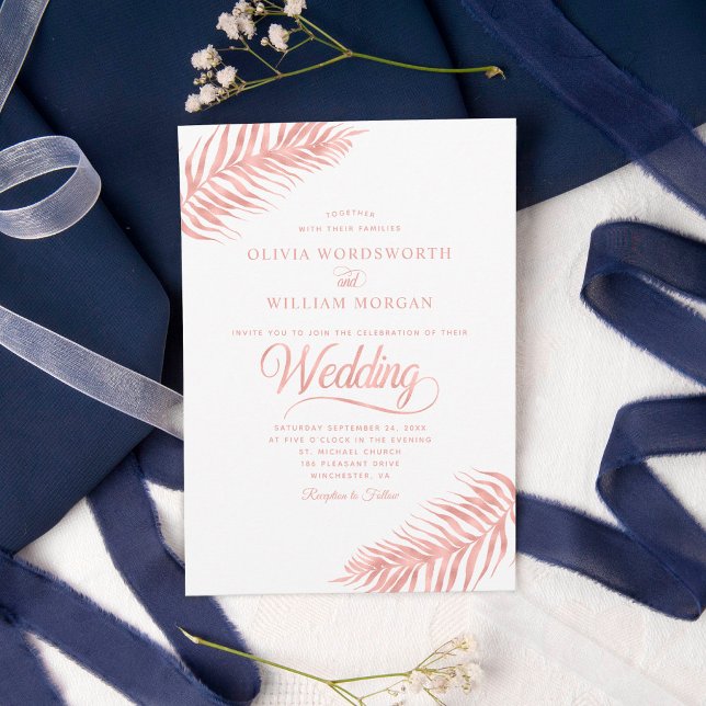 Invitación Elegante Rosa de hoja de palma Boda tropical blanc (Subido por el creador)