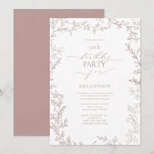 Invitación Elegante Rosa de hojas modernas y turbias 50 cumpl