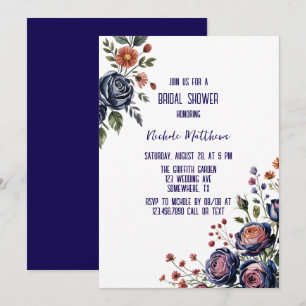Invitación Elegante Rosa de la Armada y ducha coral de novias
