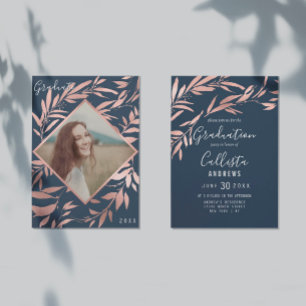 Invitación Elegante Rosa de la Marina de Oro deja graduación