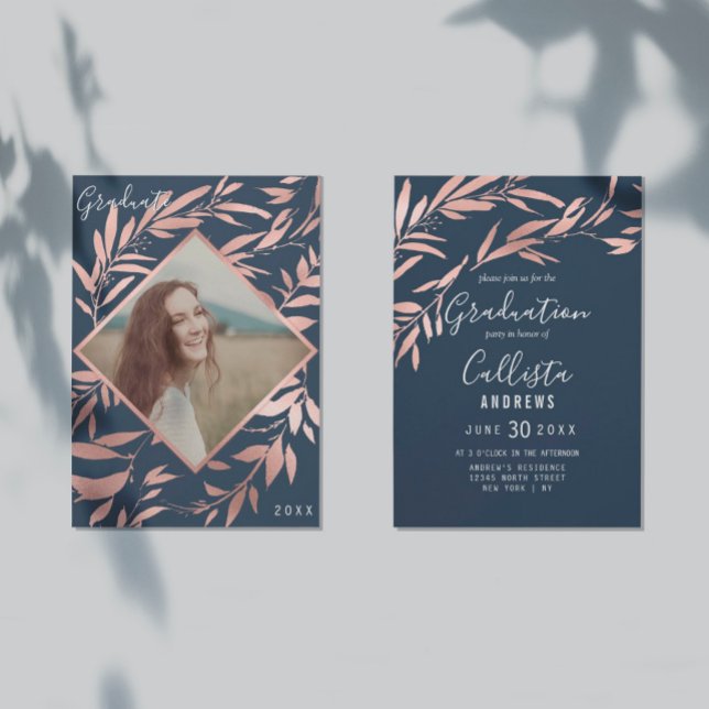 Invitación Elegante Rosa de la Marina de Oro deja graduación  (Subido por el creador)