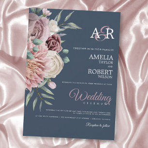 Invitación Elegante Rosa de la Marina Polvoriento Invitati Fl