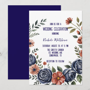 Invitación Elegante Rosa de la Marina y Boda de Coral