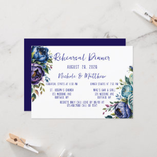 Invitación Elegante Rosa de la Marina y cena turquesa