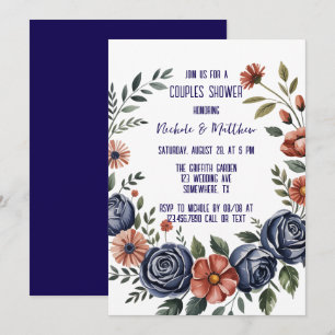Invitación Elegante Rosa de la Marina y ducha de las parejas 