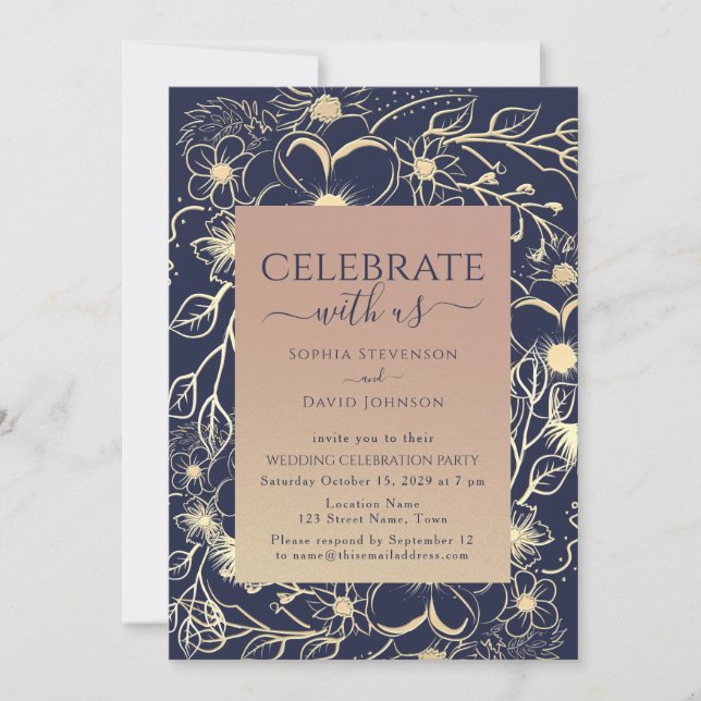 Invitación Elegante Rosa de la recepción de bodas de la Marin (Anverso)