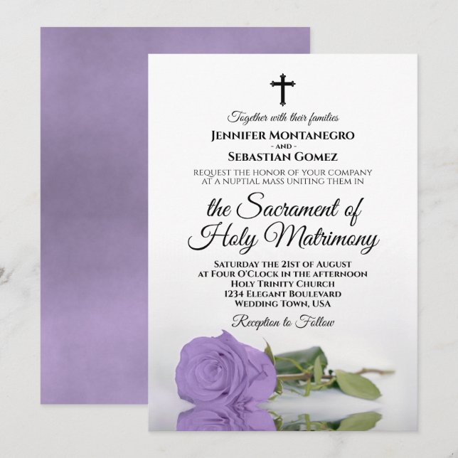 Invitación Elegante Rosa de Lavanda Boda Católico Moderno (Anverso / Reverso)