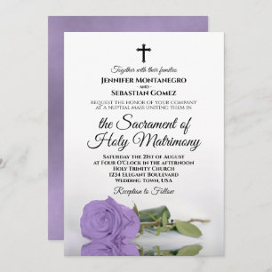 Invitación Elegante Rosa de Lavanda Boda Católico Moderno