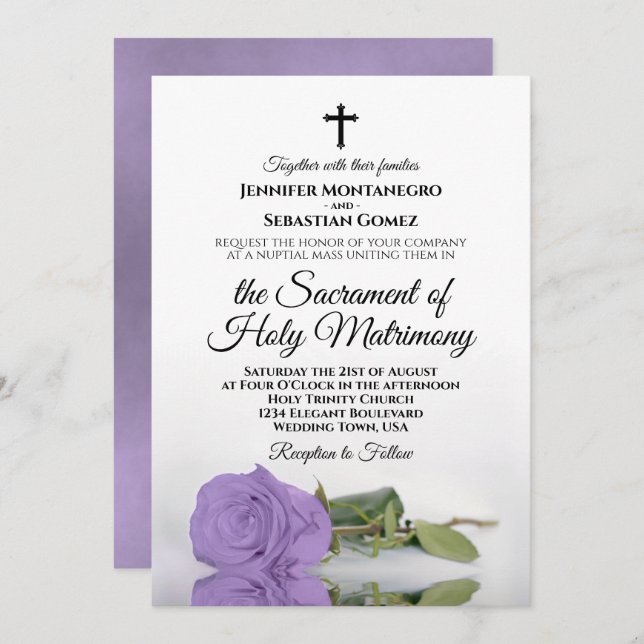 Invitación Elegante Rosa de Lavanda Boda Católico Moderno (Anverso / Reverso)