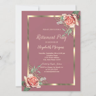 Invitación Elegante Rosa de marco floral dorado