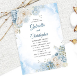 Invitación Elegante Rosa de marfil azul turquesa Boda