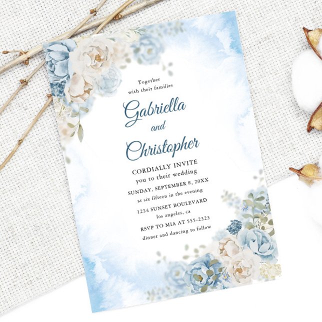 Invitación Elegante Rosa de marfil azul turquesa Boda (Subido por el creador)