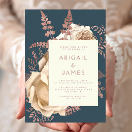 Invitación Elegante Rosa de marfil floral Boda azul Verde azu