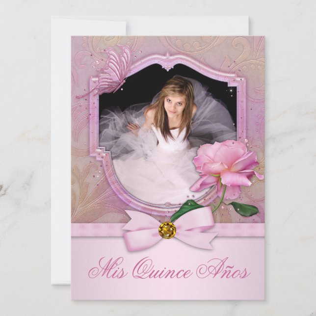 Invitación Elegante Rosa de mariposa rosada Quinceanera (Anverso)