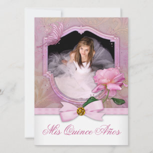 Invitación Elegante Rosa de mariposa rosada Quinceanera