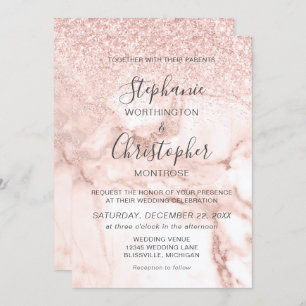 Invitación Elegante Rosa de mármol Purpurina de oro Boda