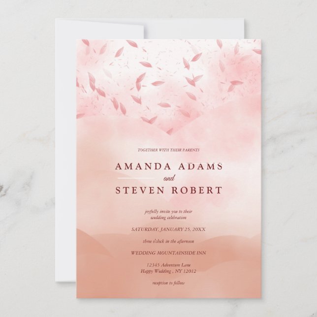 Invitación Elegante Rosa de Moda de oro deja Boda abstracto (Anverso)