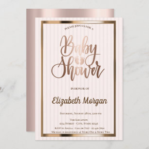 Invitación Elegante Rosa de Moda Gold Striped Baby Shower