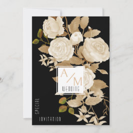Invitación Elegante Rosa de Moda Monograma Novia Negra Padre