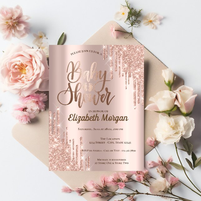 Invitación Elegante Rosa de Moda Purpurina Gold Dris Baby Sho (Subido por el creador)