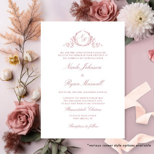 Invitación Elegante Rosa de Monograma Formal Polvoriento Boda