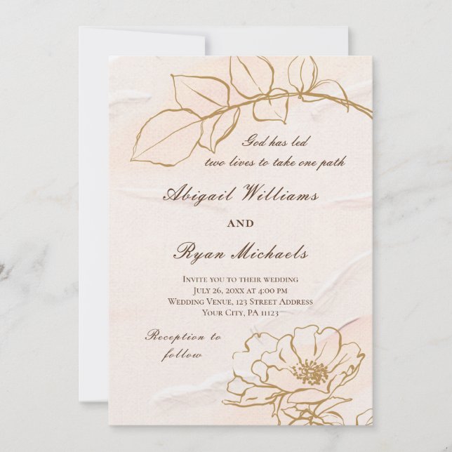 Invitación Elegante Rosa de mostaza rosa deja Boda cristiano (Anverso)