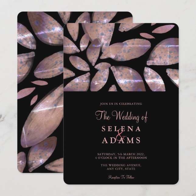 Invitación Elegante Rosa de oro acuarela Boda de follaje (Anverso / Reverso)