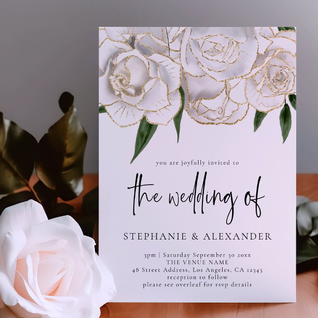 Invitación Elegante Rosa de oro blanco Boda de código QR (Subido por el creador)