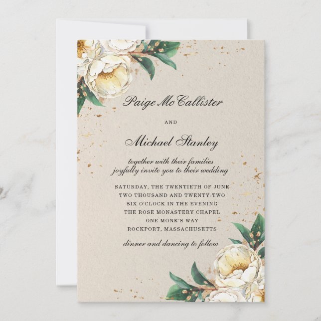 Invitación Elegante Rosa de oro blanco Boda floral (Anverso)