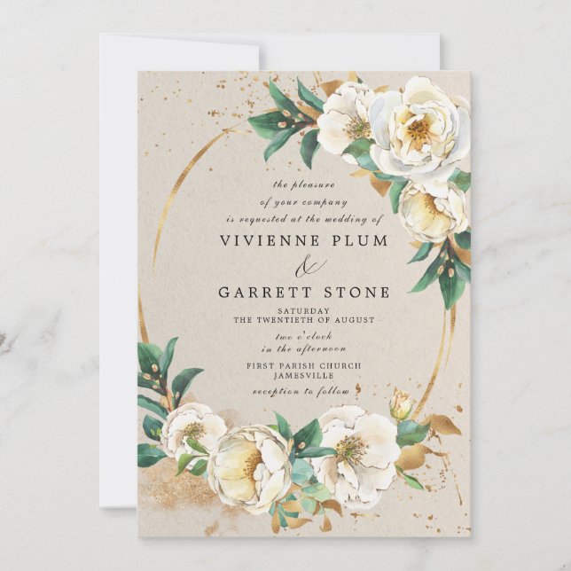 Invitación Elegante Rosa de oro blanco Boda floral (Anverso)