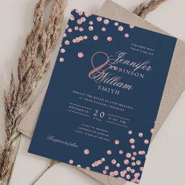 Invitación Elegante Rosa de oro Confetti QR Boda Marina Azul