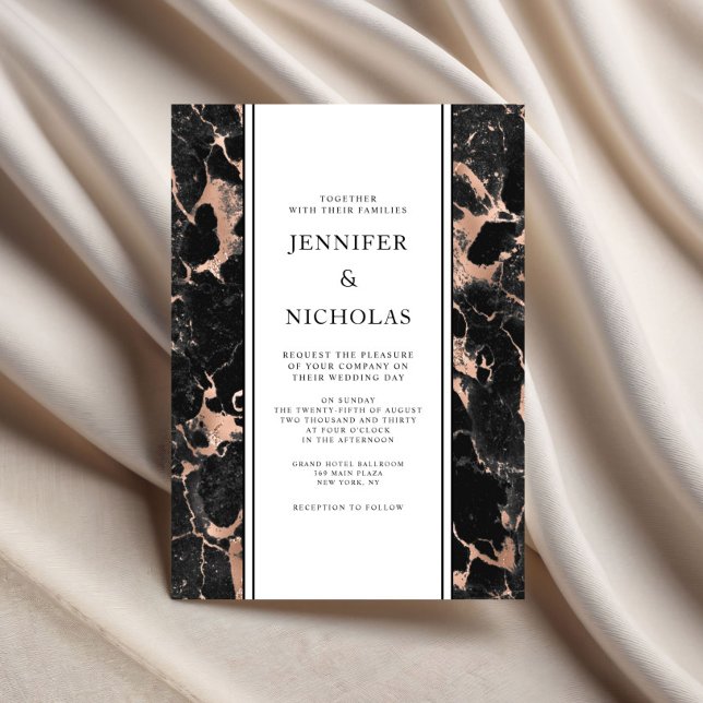 Invitación Elegante Rosa de oro de mármol negro Boda (Elegant Black Marble Rose Gold Wedding Invitation)