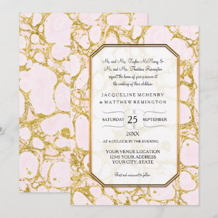 Invitación Elegante Rosa de oro de papel de mármol de boda