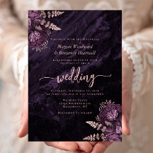 Elegante Rosa de Oro Púrpura Floral Boda